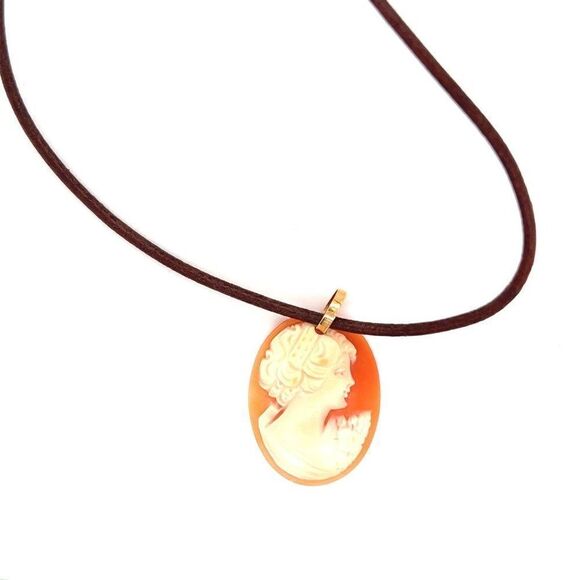 14k Cameo Brown Corded Necklace - Picture 3 of 12